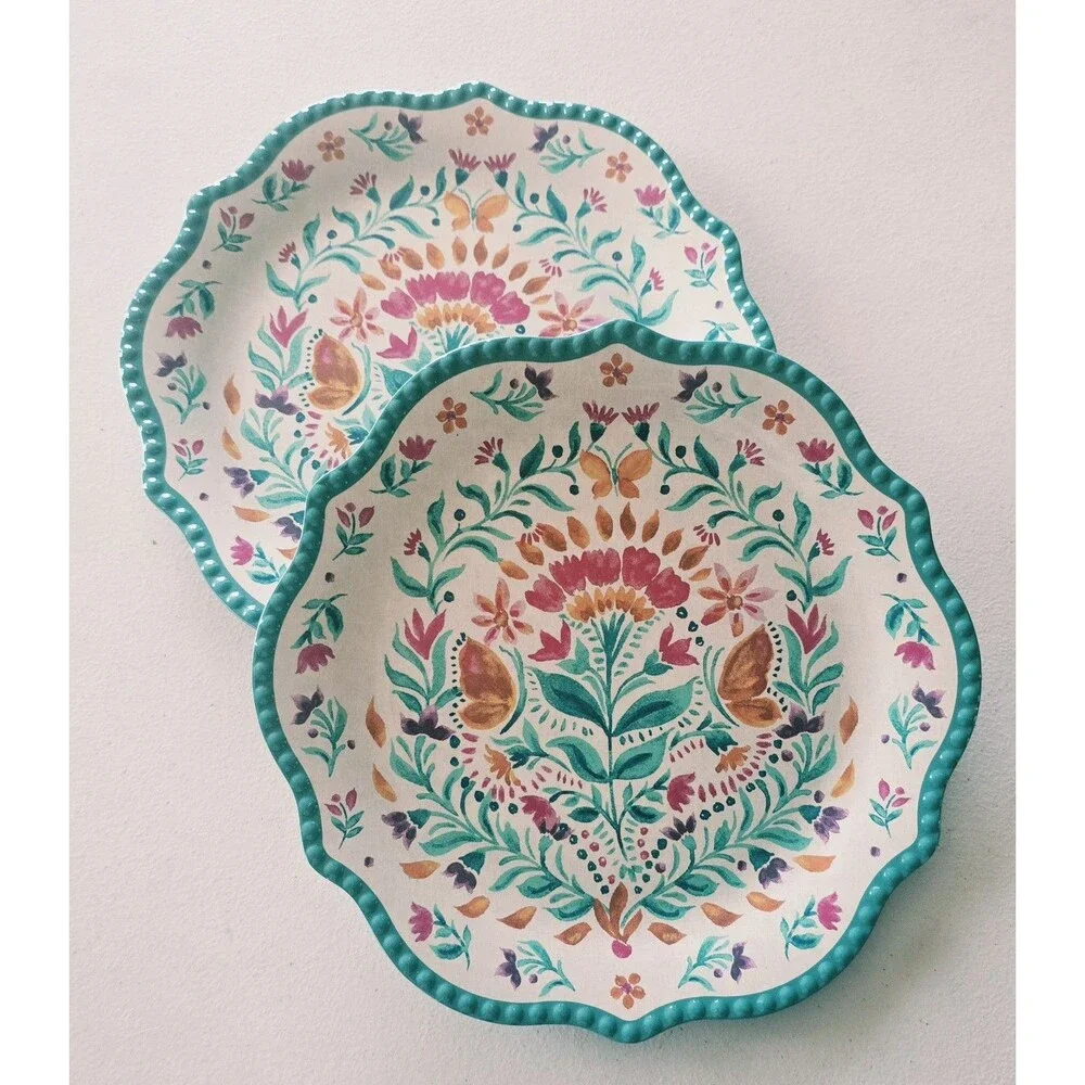 2 Melamine Pioneer Woman Folk Geo Plate Plates Fun Floral